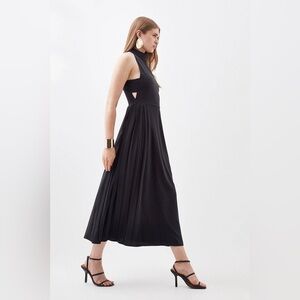 Black Karen Millen Soft Tailored Pleated Panel Maxi Dress  New With Tag size 12P